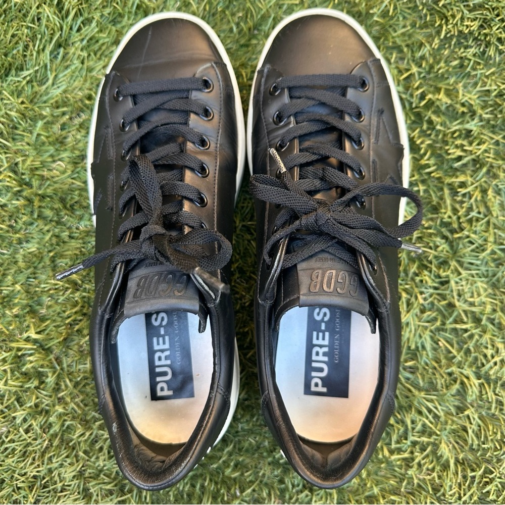Golden Goose Women’s Bi-Based Purestar Low Top Sneakers in Black Leather 40/9.5 - Picture 4 of 11